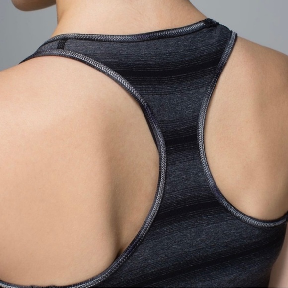 Lululemon Cool Racerback Capilano Stripe Heathered Deep Coal Black tank top Sz 6 - Picture 5 of 12